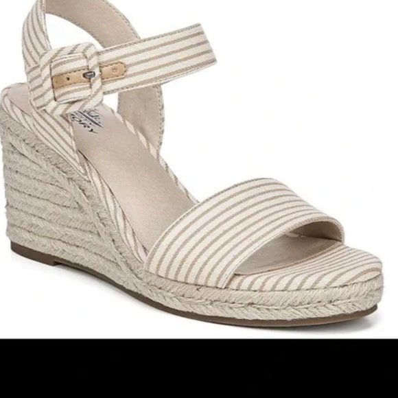 LIFE STRIDE TANGO Tan/Cream Espadrille Wedge Sandal with a side buckle 9.5M - Picture 1 of 10